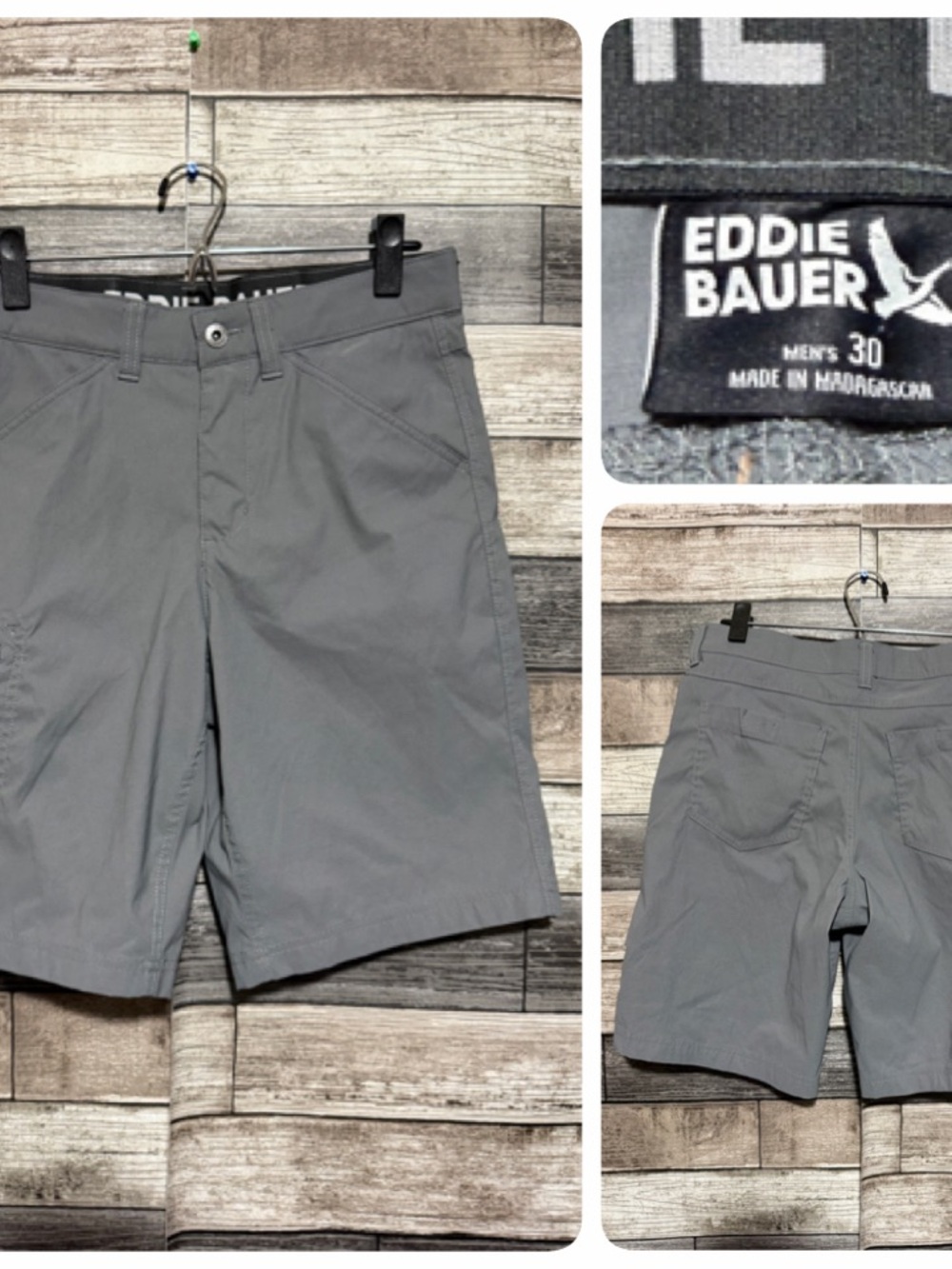 Eddie Bauer Ranier Tech Shorts Men’s 30 Gray (Inseam 9) Cargo Hiking Casual